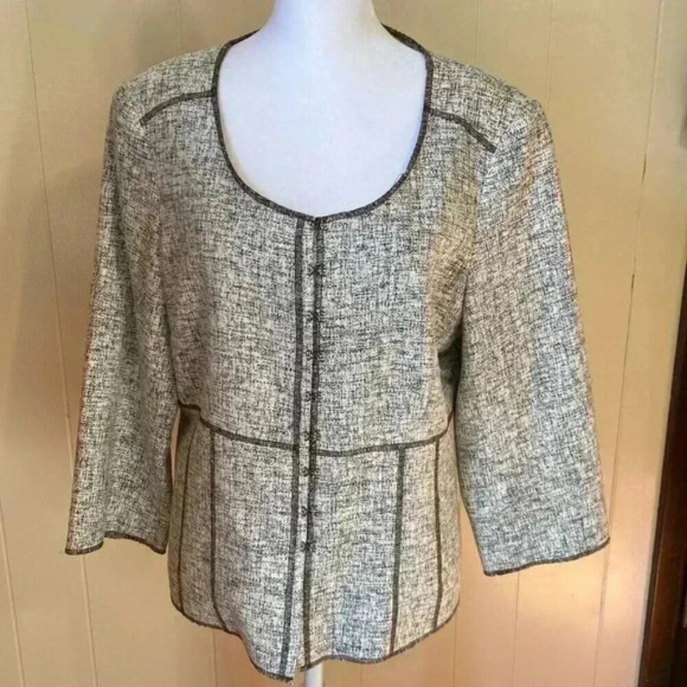 Doncaster Cream & Brown Tweed Blazer in Size 12.  3/4 Sleeve, Silk Blend.